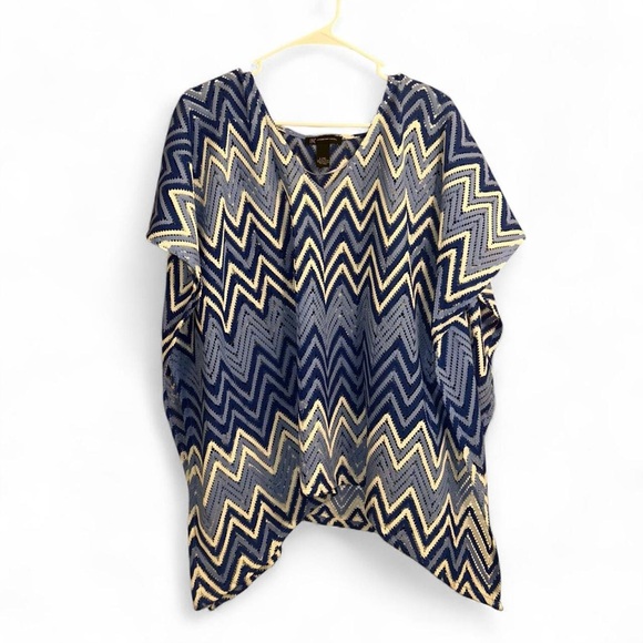 INC International Concepts Tops - INC Blue White Tones Chevron See-Through Stripes Poncho w/Armholes L/XL